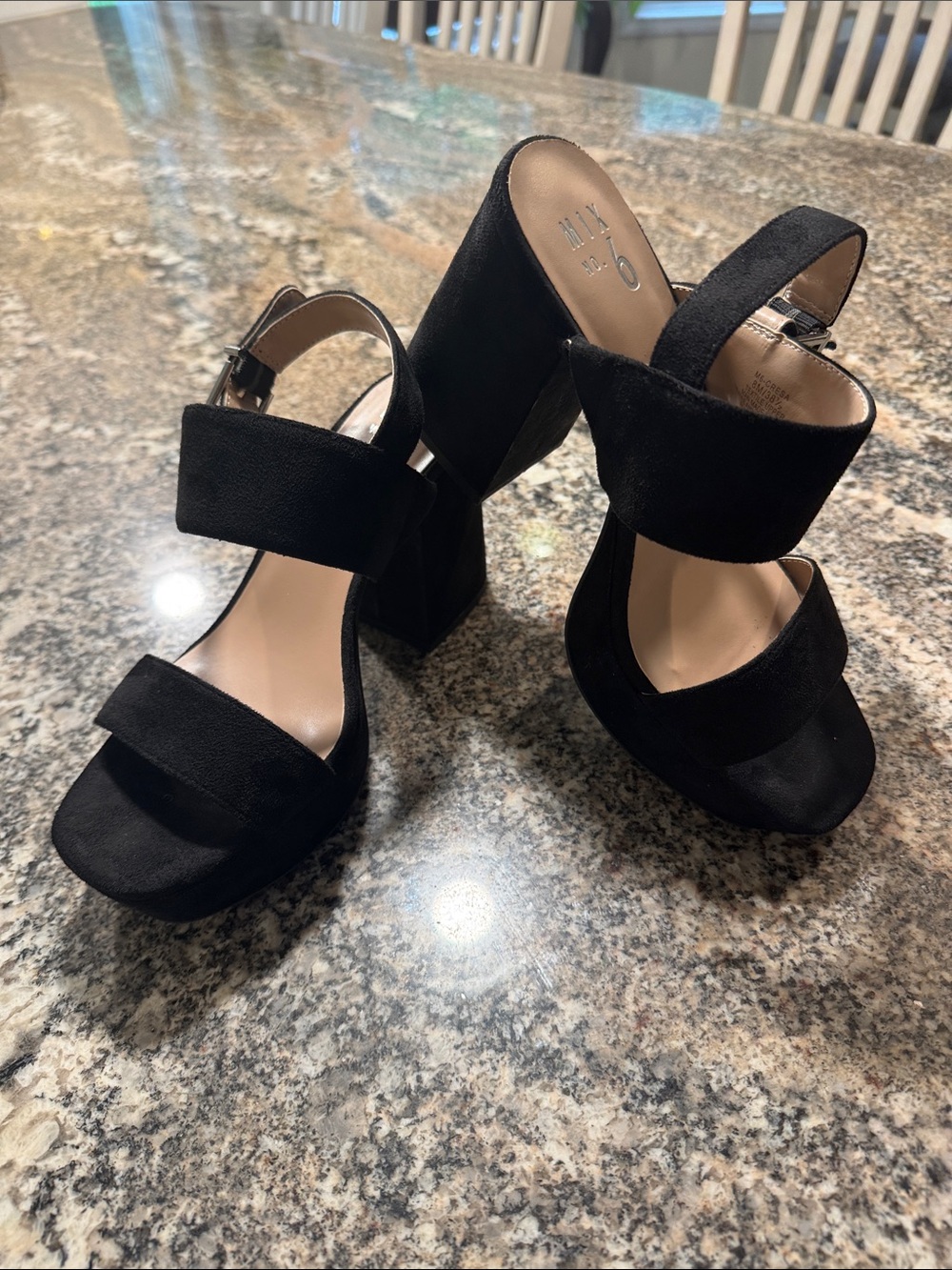 Mix No. 6 black faux suede platform sandals. Size 8